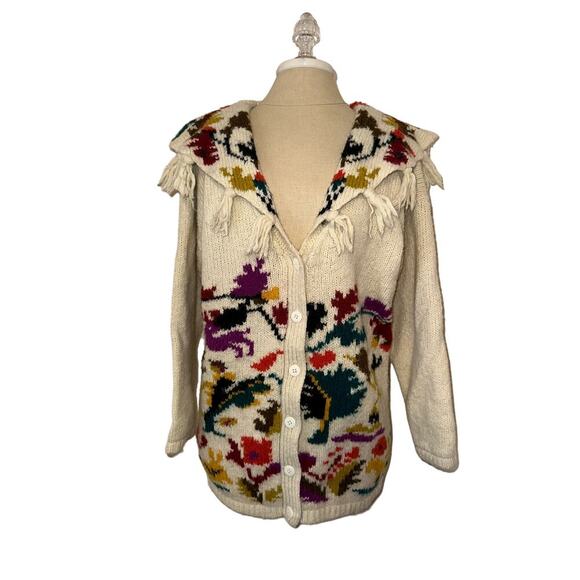 KITTY HAWK by VIVIAN WANG Jackets & Blazers - Kitty Hawk By Vivian Wang Wool Blend Tassel Floral Pattern Button Cardigan S